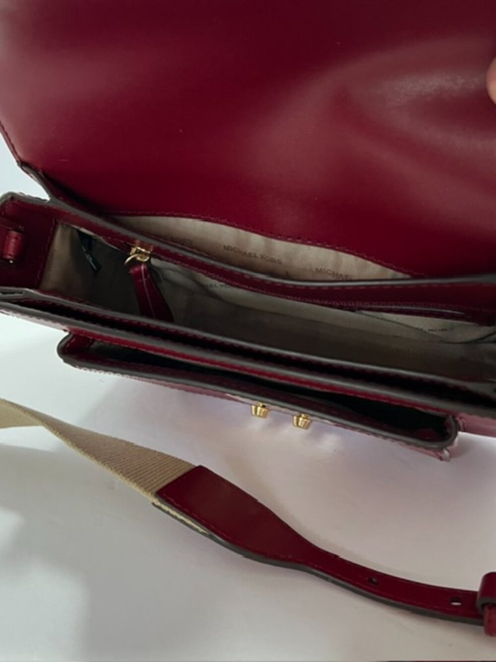 Michael Kors Leather Sloan Editor Large Shoulder Bag Dark Cherry 2 Straps - Picture 11 of 14